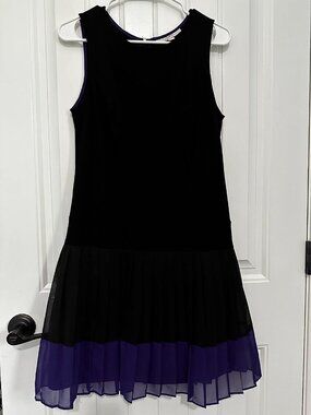 Loft Black and Purple Sleeveless Drop-Waist Dress Flowy Pleated Chiffon Skirt